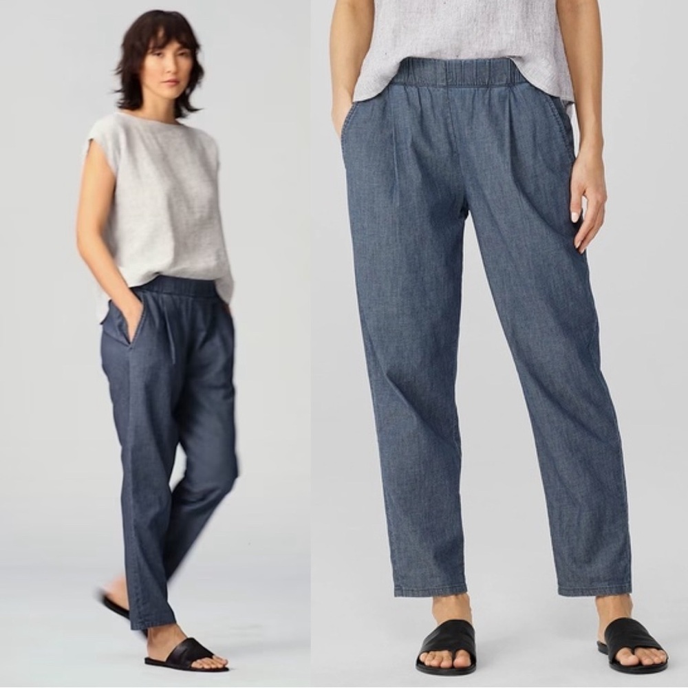 Eileen Fisher Airy Organic Cotton Twill Denim Tapered Ankle Pant Size M